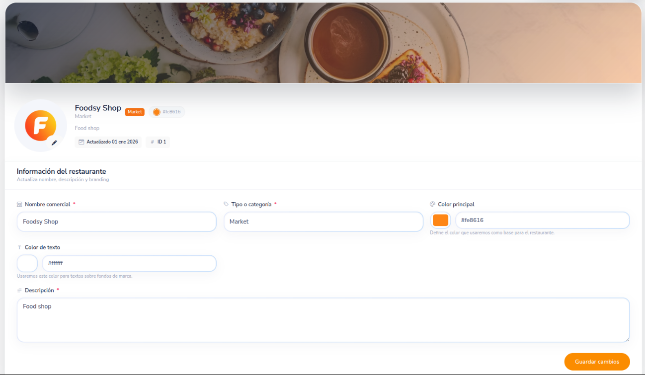 Vista de pedidos en Foodsy